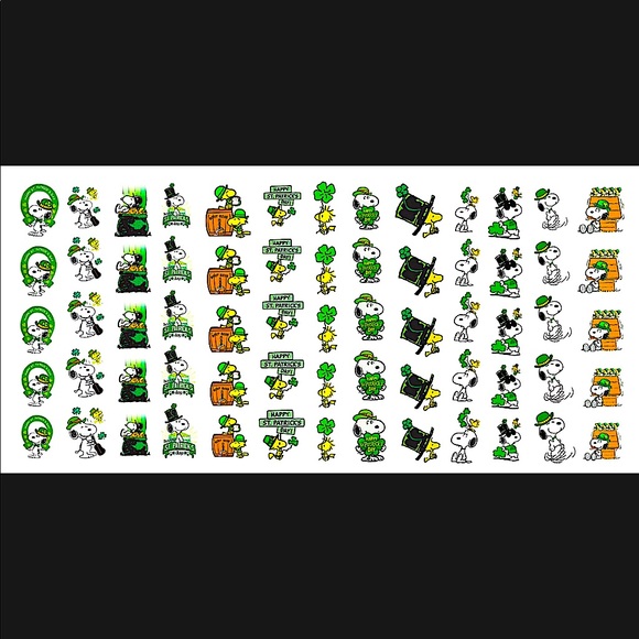 💌BO/GO$6☘️ Snoopy St. Patrick’s Day Clover Nail Decals  Transfer Nail Decals - Picture 3 of 5